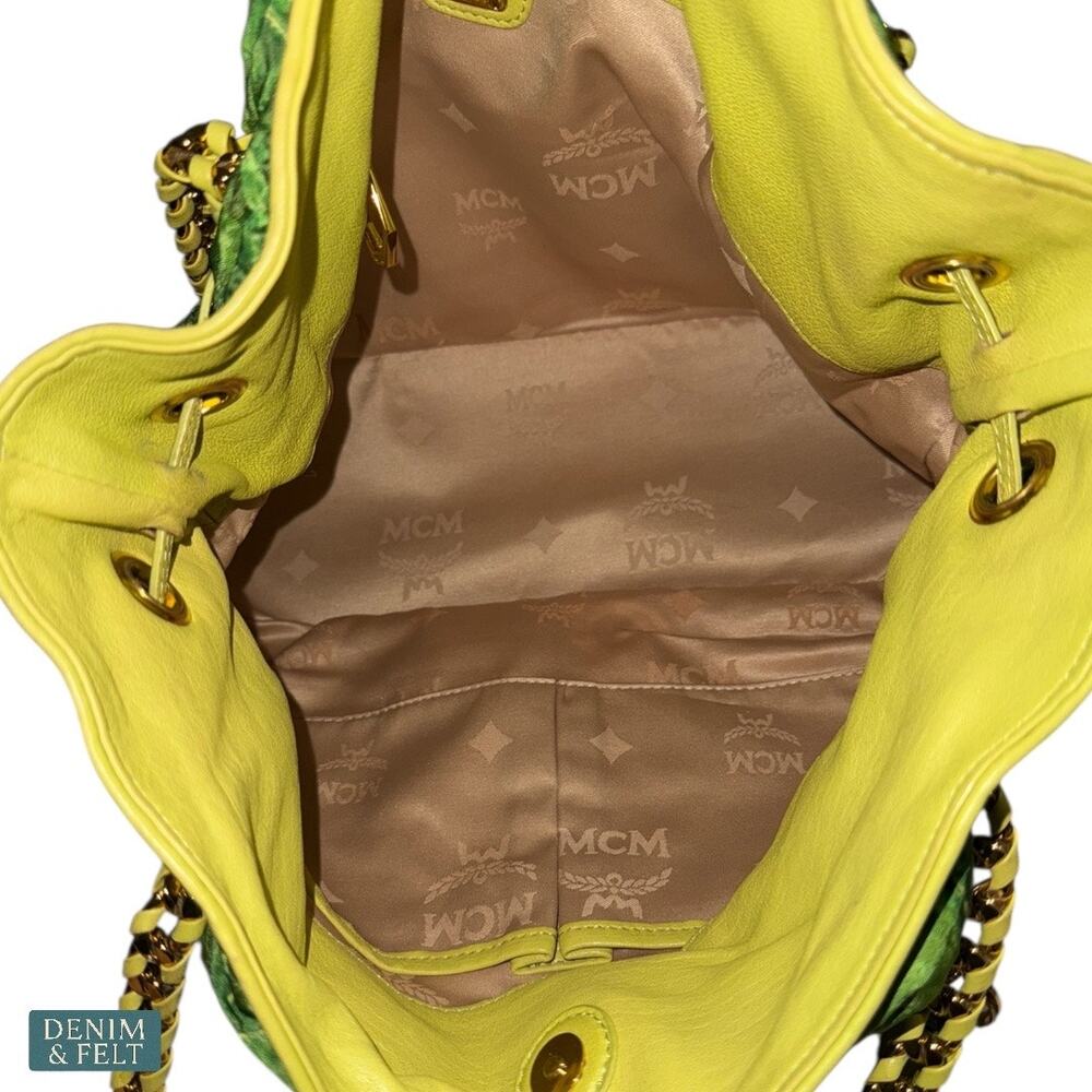 MCM Green Leather Shoulder Bag Gold Chain Handles Vintage Rare Purse Tote - Picture 10 of 16